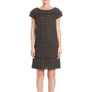 Badgley Mischka Tweed Shift Dress Black and Gold, Size 8